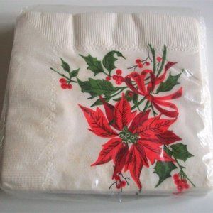 VINTAGE NAPKINS CHRISTMAS Poinsettia Lot Of 2 Seal